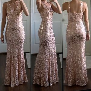 city triangles blush/ rose gold sequin dress